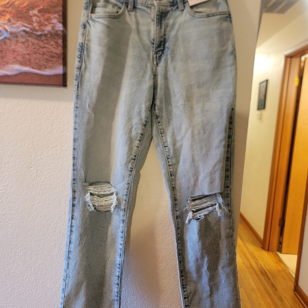 SO Light Blue Distressed Straight-Leg Jeans